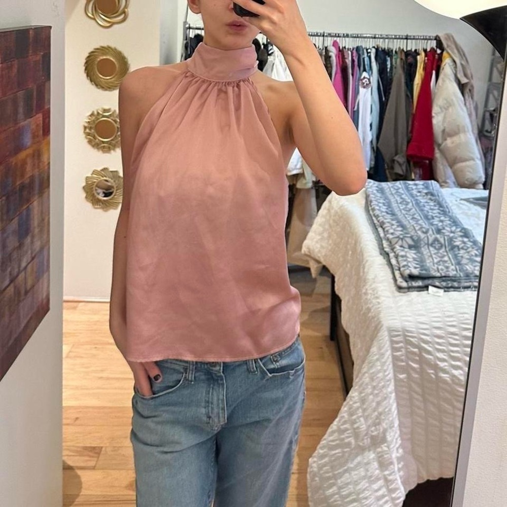 Sleeveless Pink Halter Neck Blouse